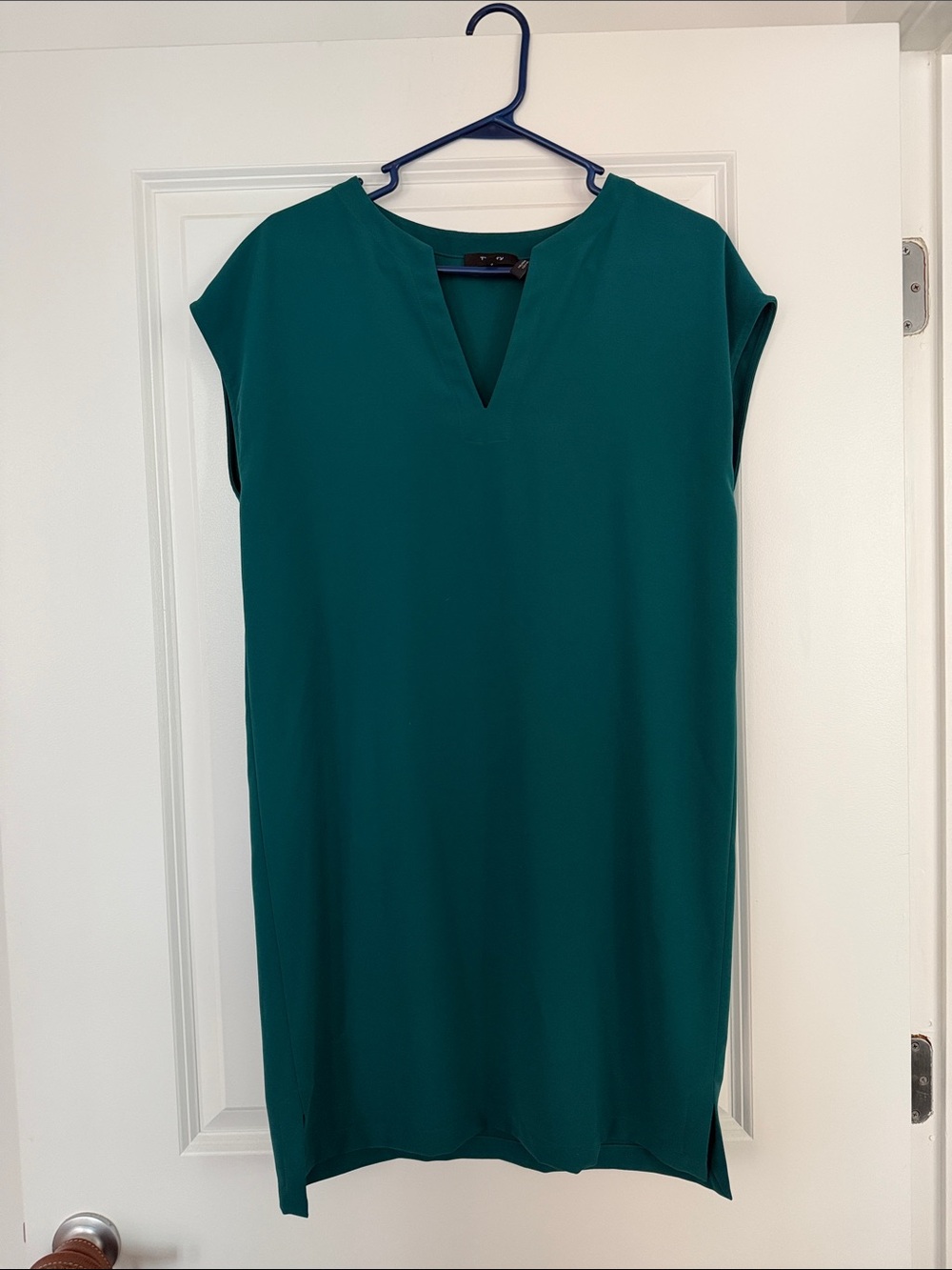 Theory Teal Cap-Sleeve Shift Dress
